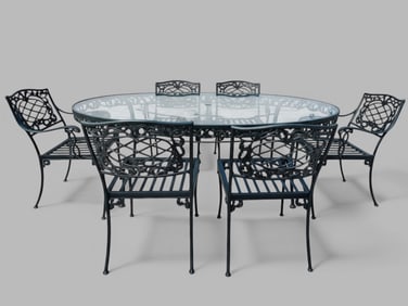 Brown Jordan 'Elegance' Cast Aluminum Outdoor Dining Set - Table With Glass Top & Chairs (8)