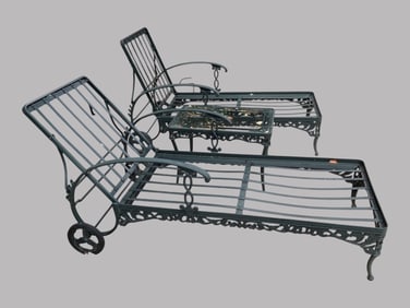 Pair Of Brown Jordan 'Elegance' Cast Aluminum Outdoor Lounge Chairs & Side Table With Glass Top (3)