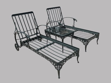 Pair Of Brown Jordan 'Elegance' Cast Aluminum Outdoor Lounge Chairs & Side Table With Glass Top (3)