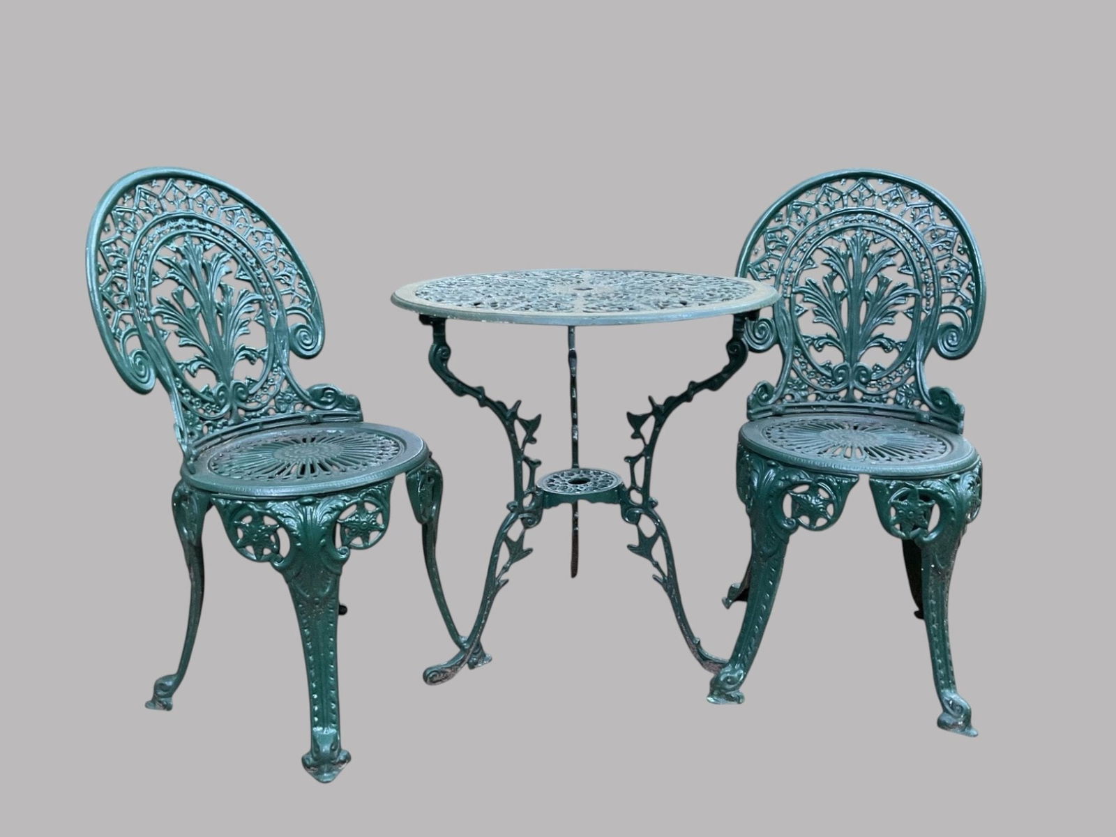 Green Floral Patterned Cast Aluminum Outdoor Table And Chairs (2) (1 of 1)