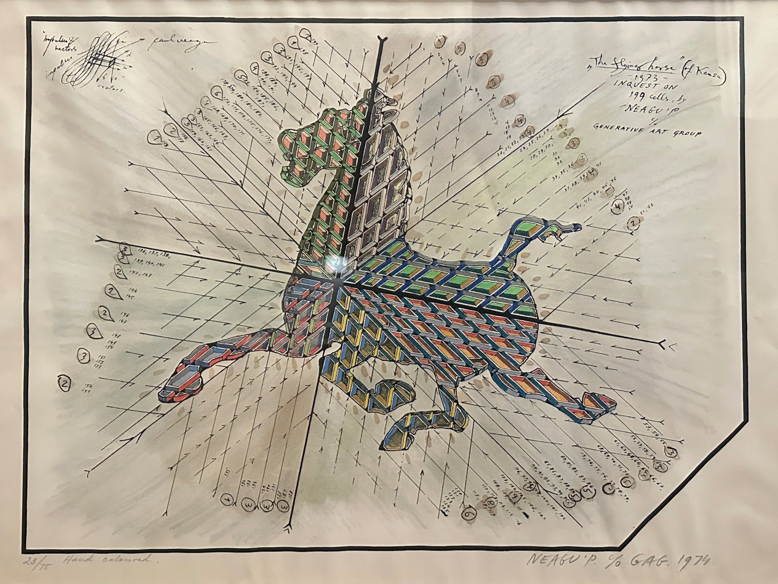 Paul Neagu (Romanian/British, 1938-2004), The Flying Horse, Signed Lithograph, 1974: numbered 23/75 lower left, signed and dated lower right in pencil, Frame: 20 3/4 h x 27 3/4 w inches