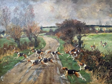 George Derville Rowlandson (British, 1861 - 1928), Dogs At The Hunt, 19th Century