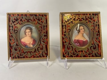 Pair Of French Portrait Miniatures, Signed