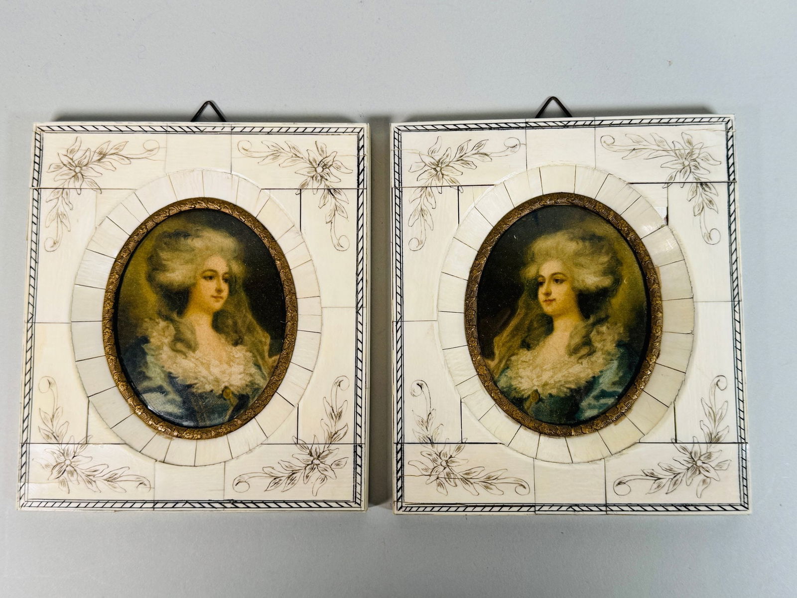 Pair Of German Miniature Portraits In Piano Key Frames, 19th Century (1 of 5)