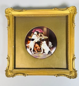 Paragon (England) Signed Hand Painted Porcelain Plaque Of Terrier Dogs 'Busybodies And Busy Bees'