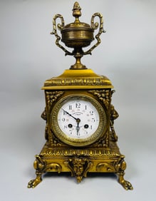 French Le Comptoir General J. Pratt Brass Clock, 19th Century