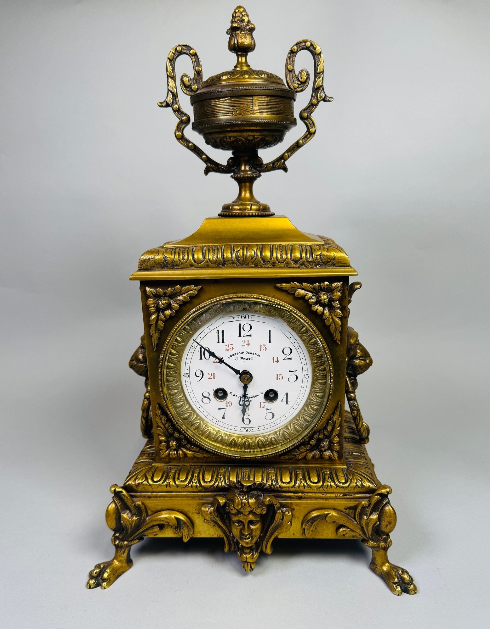 French Le Comptoir General J. Pratt Brass Clock, 19th Century (1 of 3)