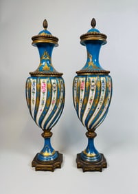 Pair Of French Sevres Style Porcelain And Metal Mounted Vases, C. 1900