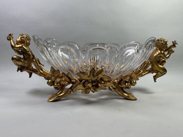 Christofle (France) Gilt Bronze And Glass Figural Centerpiece, C. 1862