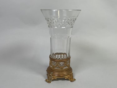 French Cut Crystal And Gilt Brass Vase, C. 1900