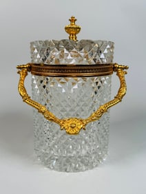 French Gilt Metal And Cut Crystal Handled Box