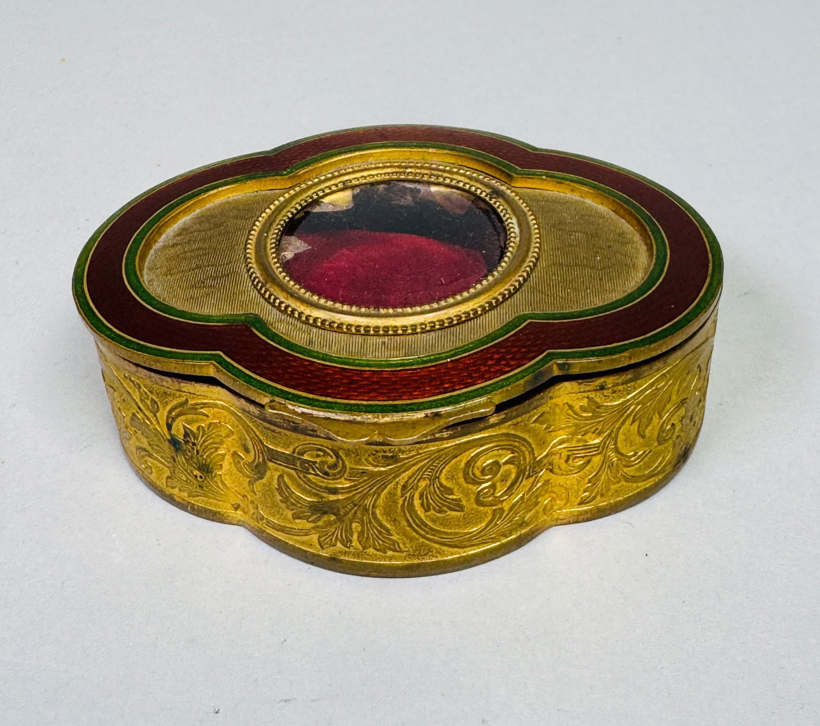 French Gilt Metal And Red And Green Trinket Box (1 of 3)