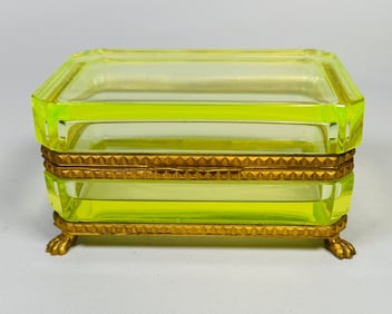 French Uranium Glass And Gilt Bronze Box, Late 19th Century