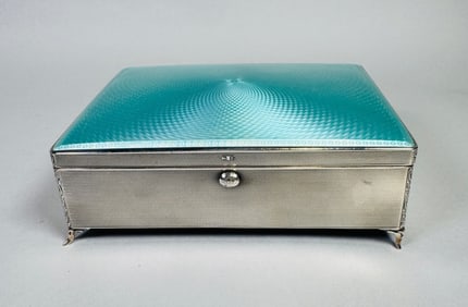 George V (Albert Carter, Birmingham, 1929) Light Blue Guilloche Enamel And Sterling Silver Footed