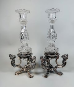 Pair Of Pairpoint Crystal And Silver Plated Neoclassical Style Candlesticks (2)