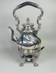 E. Goldschmidt (Germany) .800 Silver Hot Water Pot, Burner And Stand, C. 1900