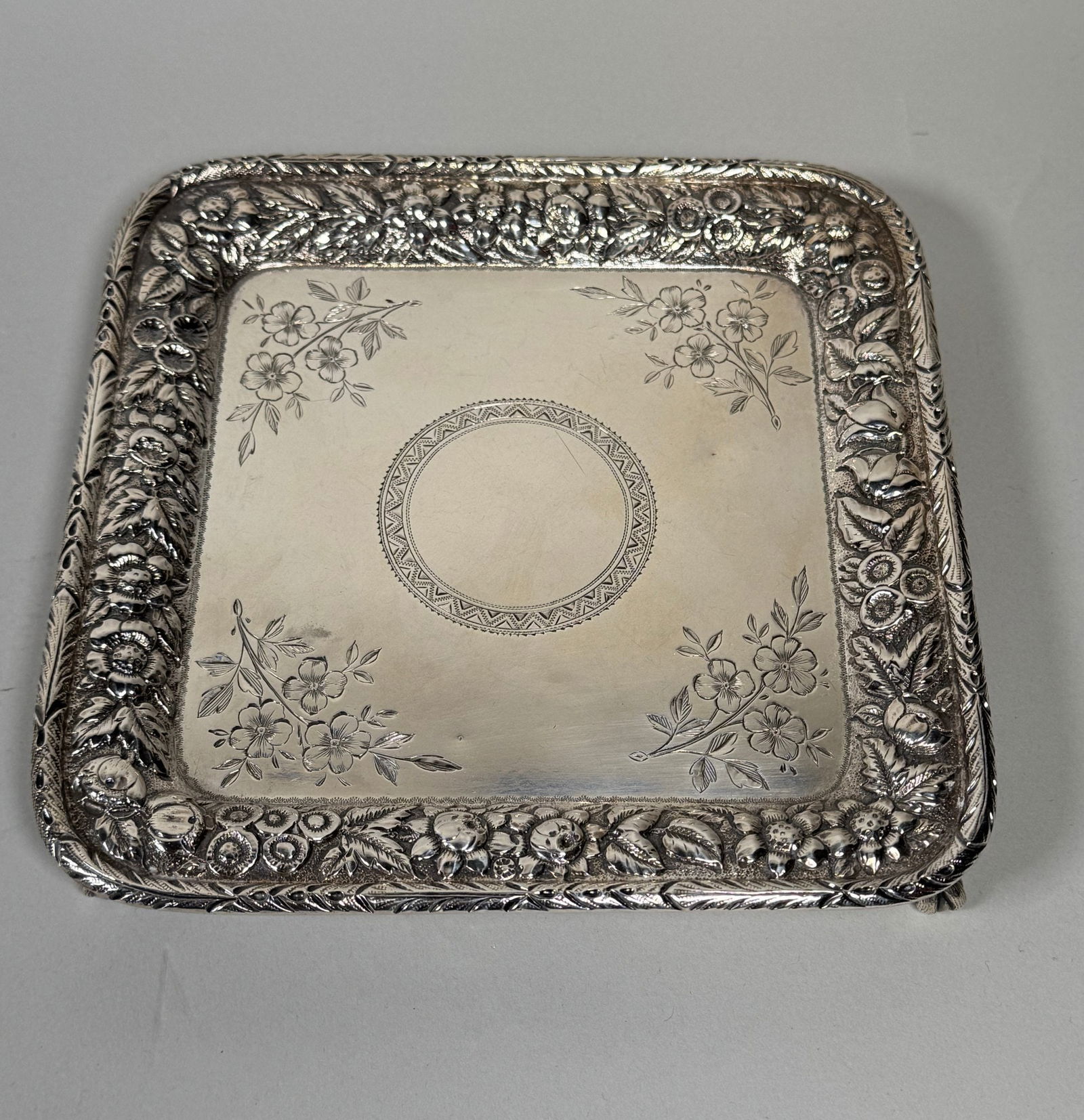 Black, Starr & Frost (new York) Sterling Silver Repousse Square Footed Tray, Dated 1884 (1 of 4)