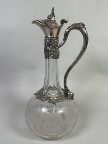 Victorian (London, George Richards & Edward Brown, 1866) Sterling Silver And Etched Glass Claret Jug