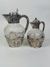 Two Continental Engraved Glass And Silver? Jugs, Late 19th Century