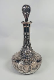 American Fine 999/1000 Silver Overlay Glass Decanter By Alvin, C. 1900