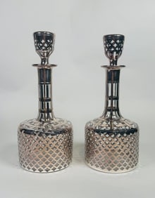 Pair Of Gorham Sterling Silver Overlay Glass Bottles, C. 1900 (2)