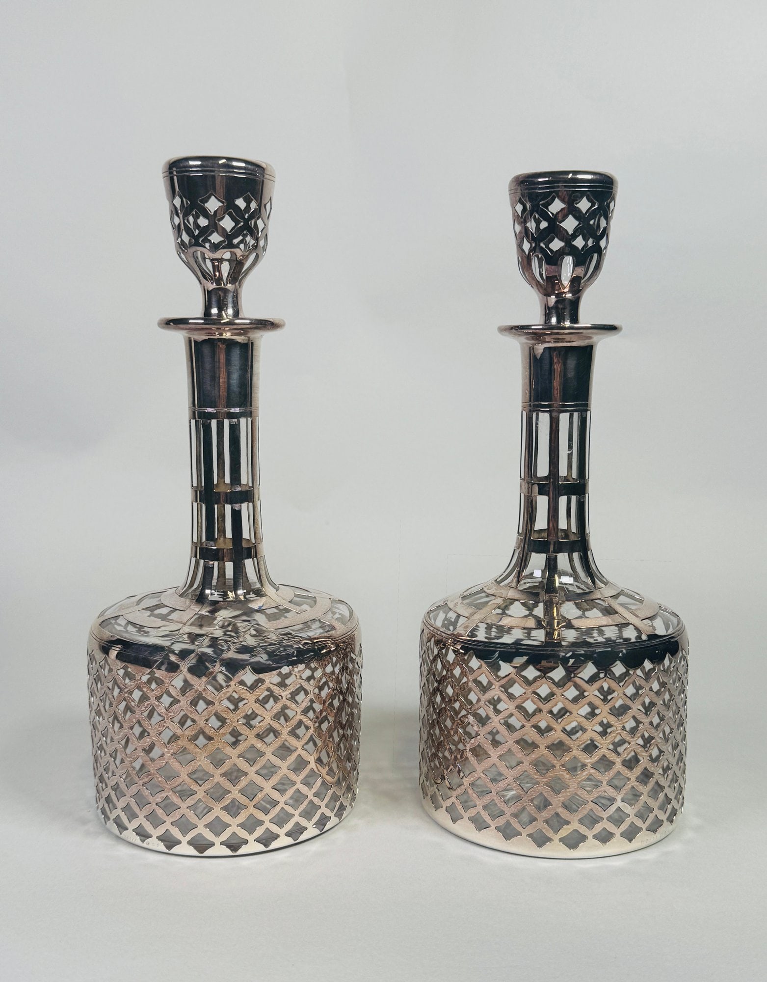 Pair Of Gorham Sterling Silver Overlay Glass Bottles, C. 1900 (2) (1 of 4)