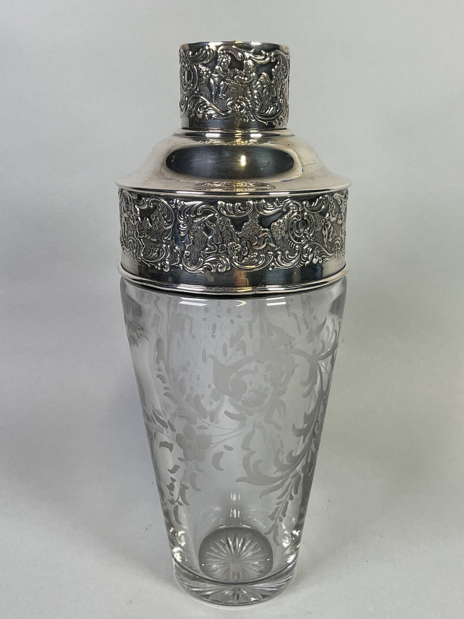 Brand-Chatillon Co. (New York) Sterling Silver And Etched Glass Cocktail Shaker, C. 1910 (1 of 3)