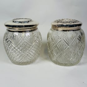 Two American Sterling Silver Topped Cut Glass Canisters, C. 1900