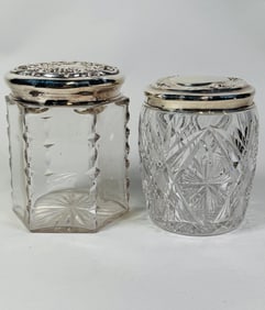 Two American Sterling Silver Topped Cut Glass Jars, C. 1910 (2)