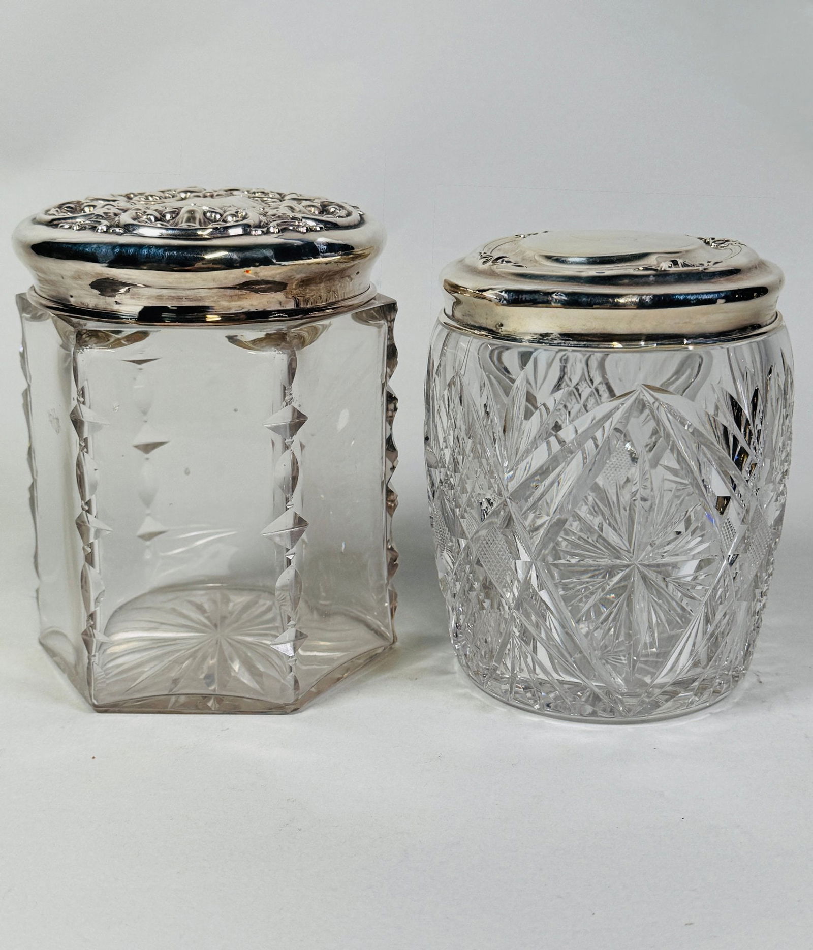 Two American Sterling Silver Topped Cut Glass Jars, C. 1910 (2) (1 of 2)