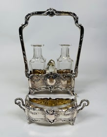Small German .800 Silver Cruet Stand With Matching Dish, C. 1900