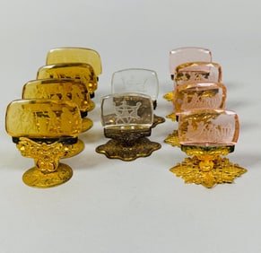 Ten Czech Intaglio Glass Place Card Holders, C. 1920 (10)