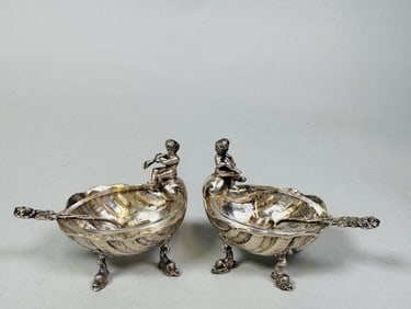 Pair Of German .800 Silver Figural Open Salts, C. 1900 (2)