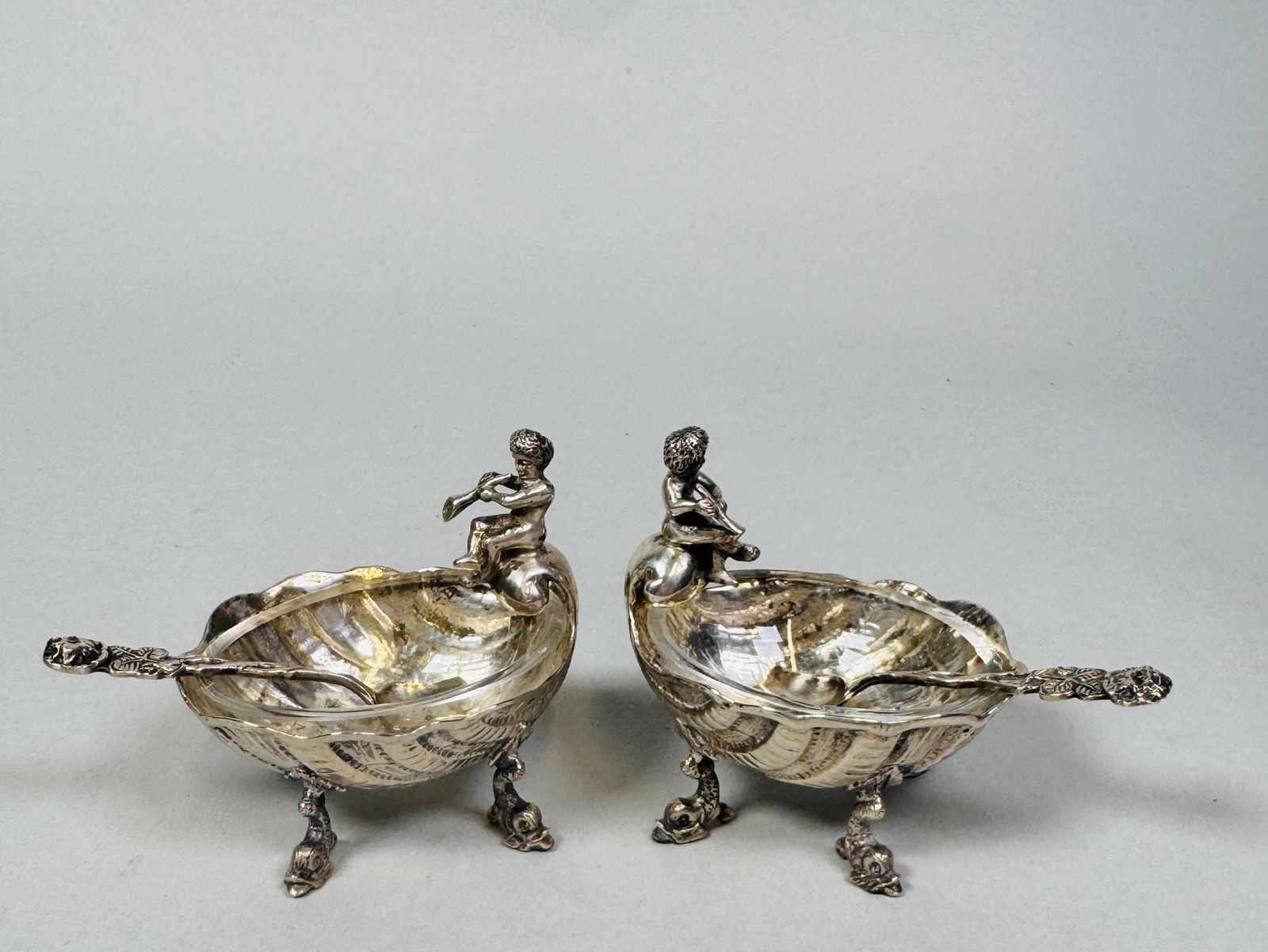 Pair Of German .800 Silver Figural Open Salts, C. 1900 (2) (1 of 5)