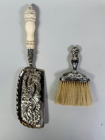 Victorian Sterling Silver And Carved Bone Crumber An American Art Nouveau Brush (2)