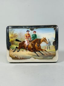 Gorham Sterling Silver And Hand Painted Enamel Box Of Two Men Playing Polo, C. 1900