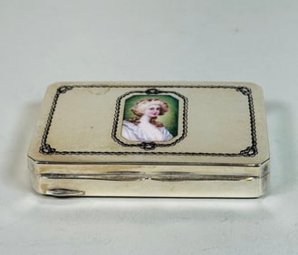 Continental .800 Silver Box With Enamel Portrait, C. 1900