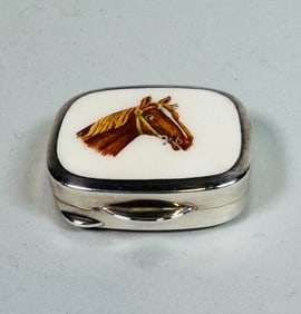 Italian Sterling Silver Box With Painted Enamel Horse Portrait