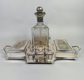 English Silver Plated Fox Hunt Themed Drink Set, C. 1910