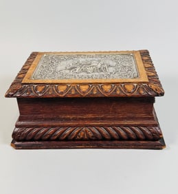 Oak Box With Silver Repousse Lid, First Half 20th Century