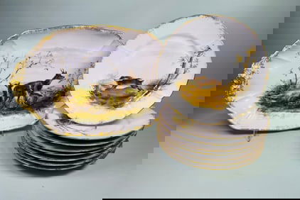 Limoges France Hunt Themed  Dinner Plates With Serving Platter, C. 1890 (9)