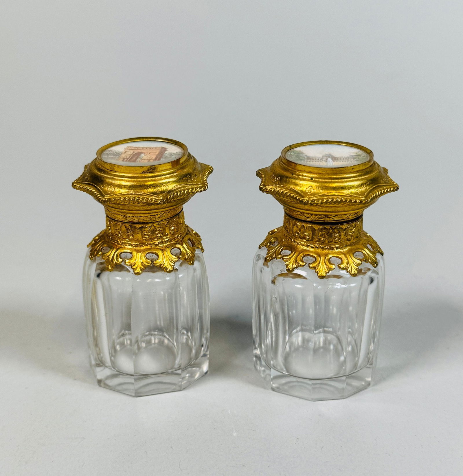 Pair Of French Scent Bottles, The Lids With Historic Sites In Paris, First Half 20th Century (1 of 4)
