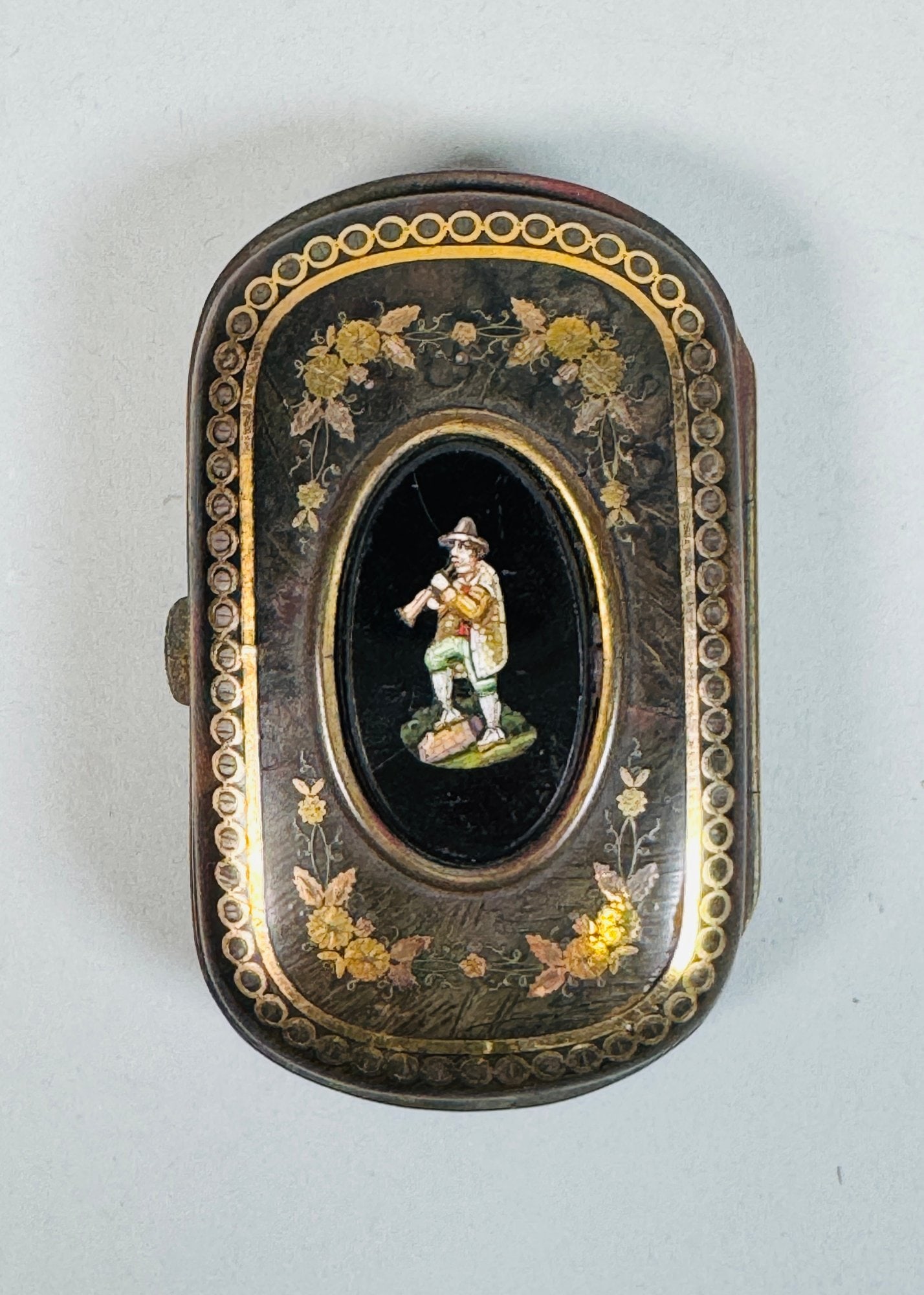English Gilt Brass And Silk Small Case With Italian Micromosaic, C. 1850 (1 of 4)