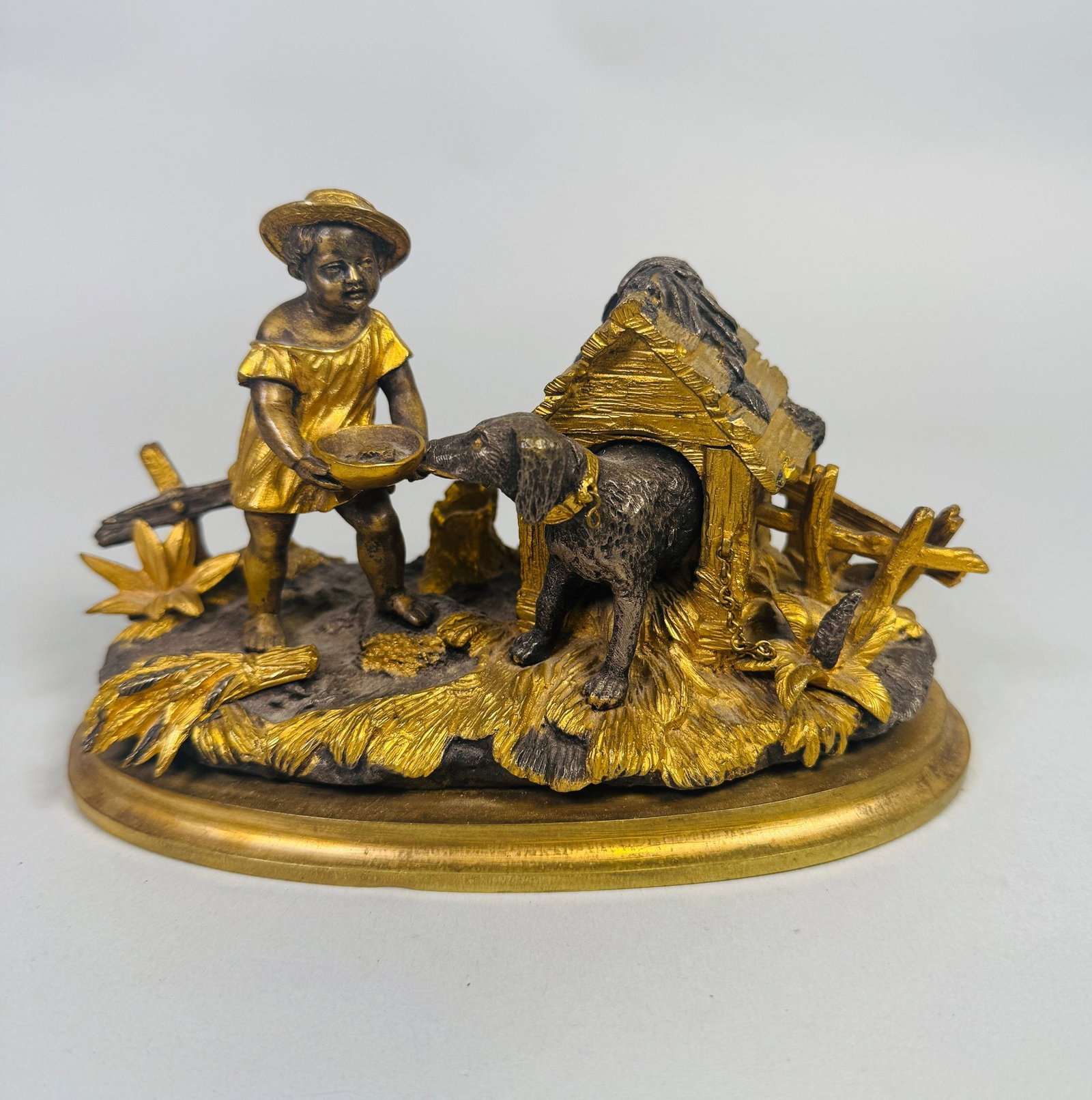 French Gilt Bronze Ink Stand Of Young Boy With Dog, Late 19th Century (1 of 3)