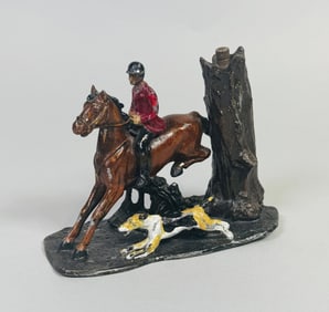 Austrian Cold Painted Spelter Inkwell Of A Fox Hunt, C. 1900