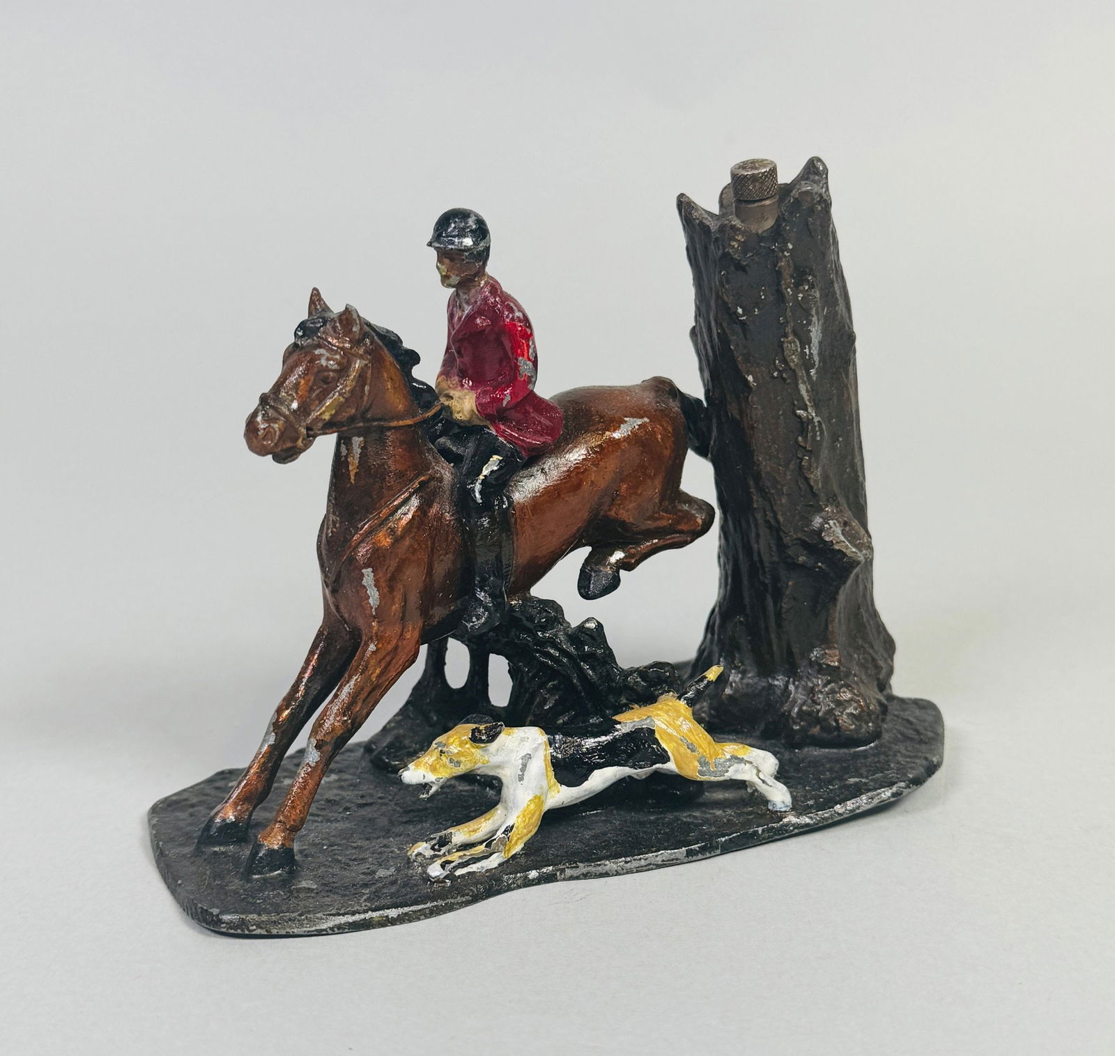Austrian Cold Painted Spelter Inkwell Of A Fox Hunt, C. 1900 (1 of 3)