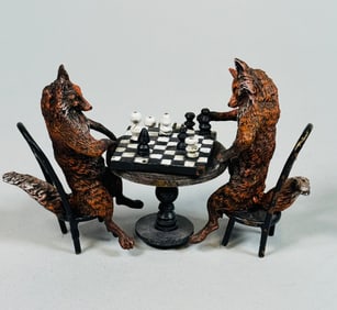 Bergmann Austrian Cold Painted Bronze Foxes Playing Chess