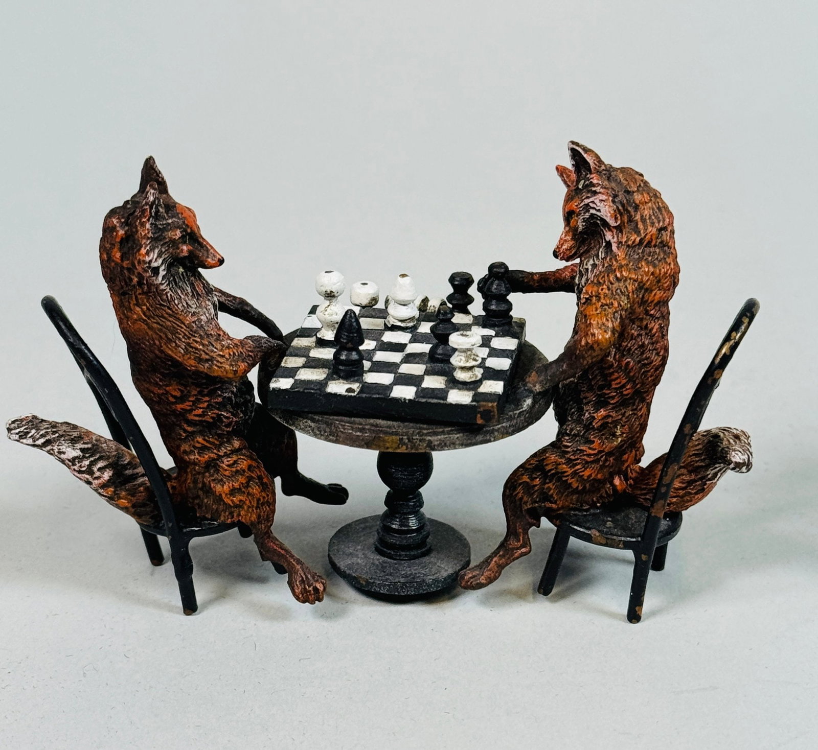 Bergmann Austrian Cold Painted Bronze Foxes Playing Chess (1 of 4)