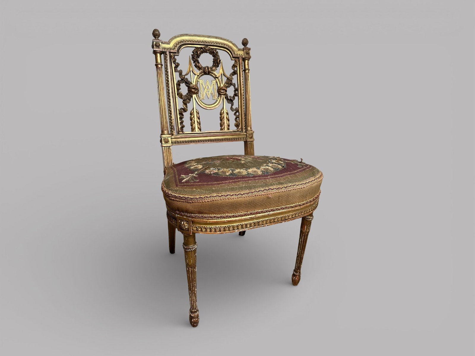 Louis XVI Style Marie Antoinette Parcel Giltwood Side Chair, 19th Century (1 of 3)