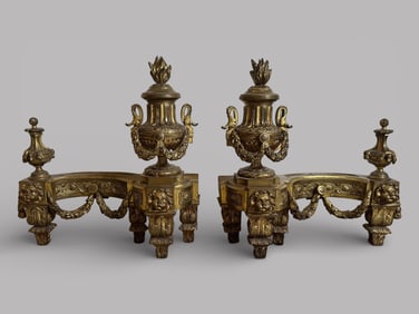 Pair Of 19th Century? Gilt Bronze Fireplace Chenets Or Andirons